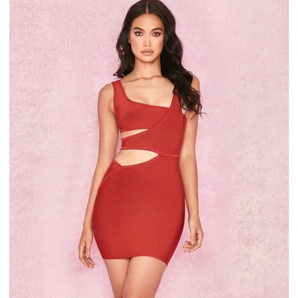 NWT House of CB Michi Rust Cut Out Mini Dress Women's Bodycon Size L